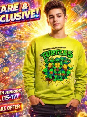 Teenage Mutant Ninja Turtles TMNT Juniors XL (15-17) Neon Green T-shirt Retro